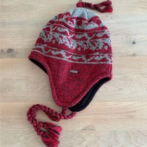 Cozy Red and Gray Knit Hat